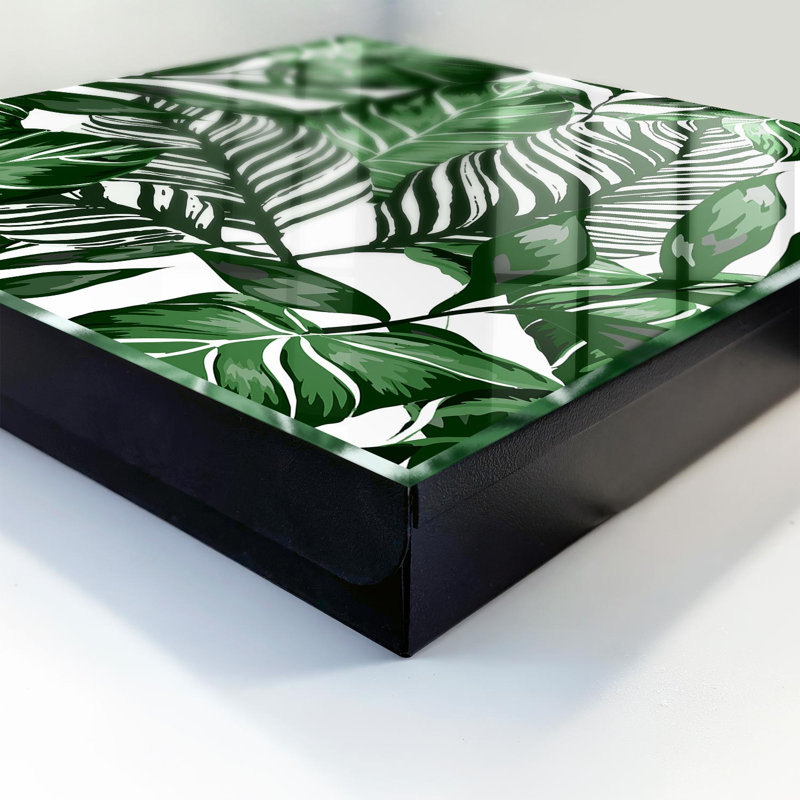 Key storage cabinet, Opens to the right, 30x30x5, Black, Green leaves full of details diversify the space, 