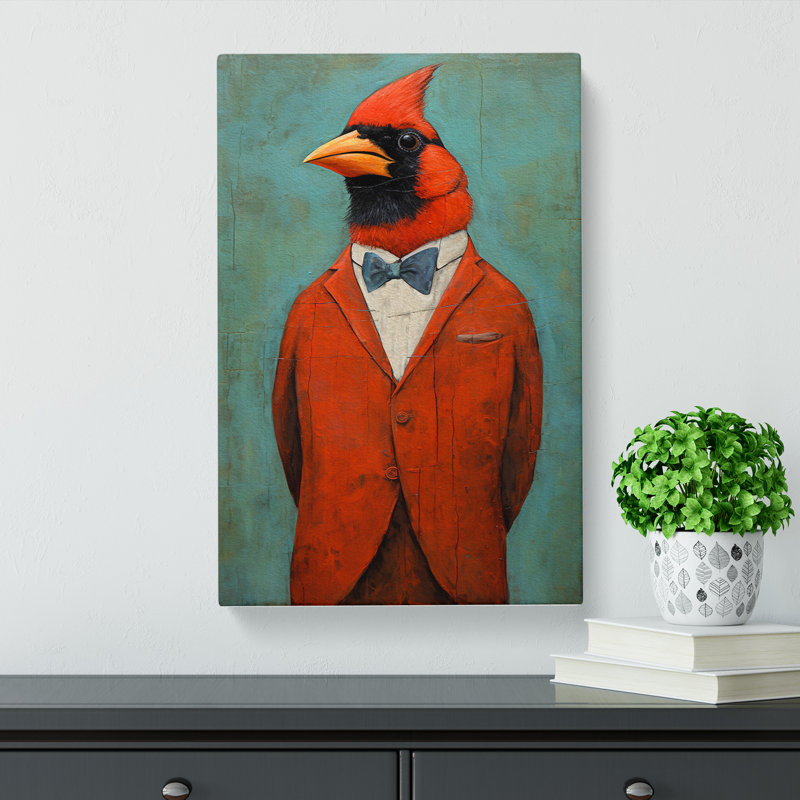 Cardinal Bird Expressionism No.2 - Wrapped Canvas, 50cm H x 35cm W x 3cm D