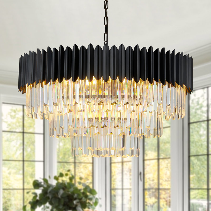 House of Hampton® Tiered Crystal Chandelier Light, 33" H x 33" W x 9.4" D, 3 Tiers, 15 Lights