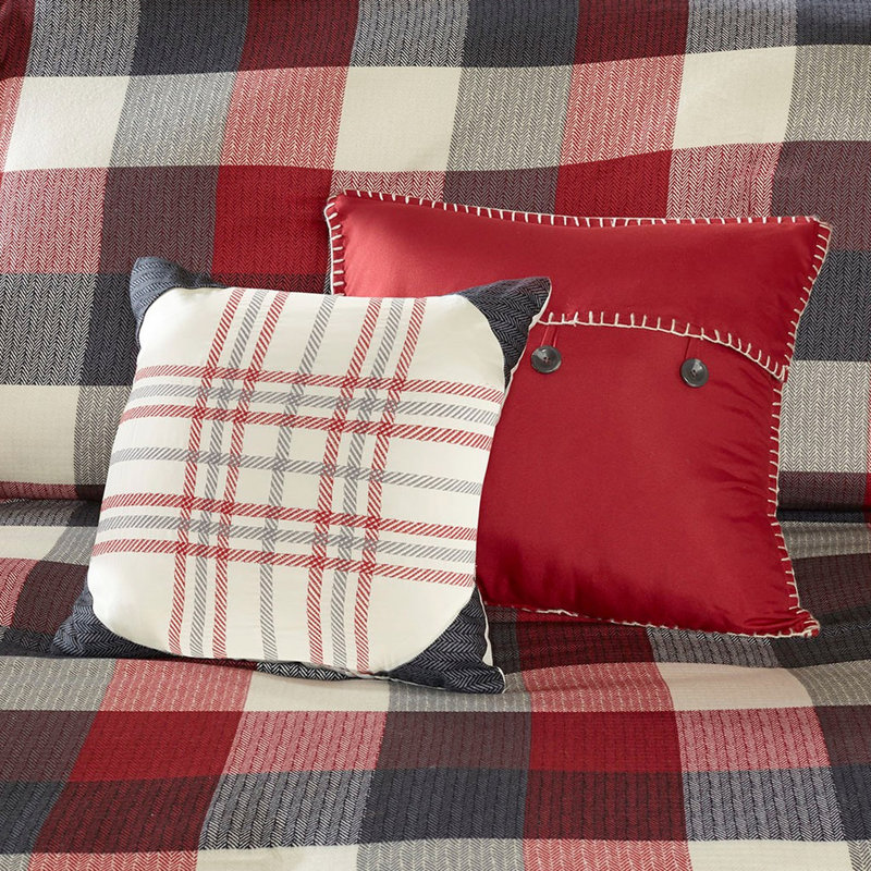 Housse de couette 6 pièces à chevrons de style rustique pour lit très grand / très grand chalet, Rouge / Noir