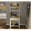 Coffee Bar Cabinet With MDF Doors, Shelves And Cup Hooks – 32" W X 83" H X 21" D – Cream / Oak / White-1177890070