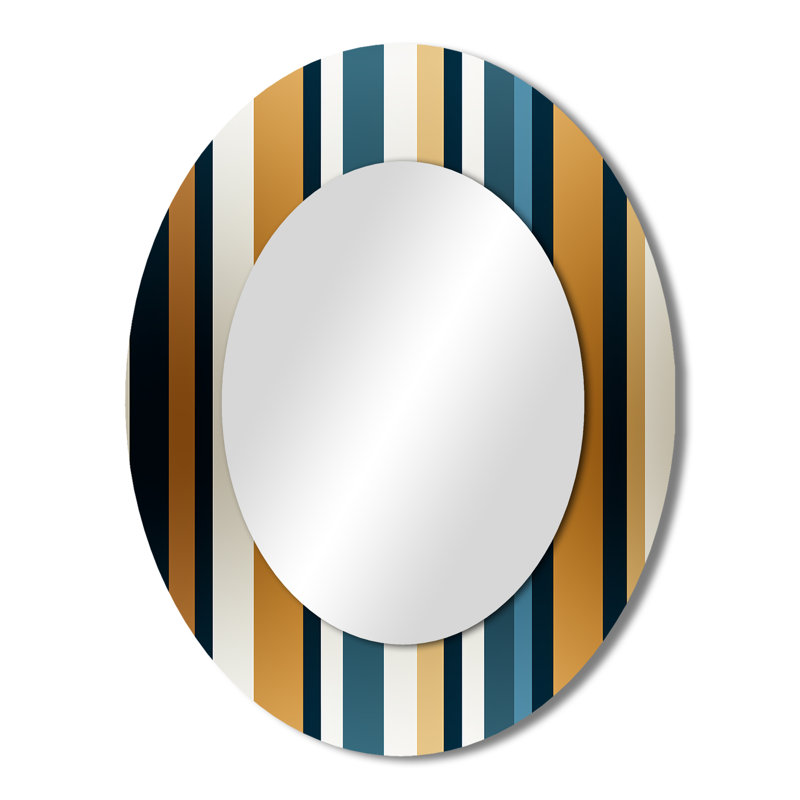 Elegant Gold And White  Striped Pattern - striped  Decorative Mirror, Gold Large Wall Mirror, Printed Metal Art, Oval