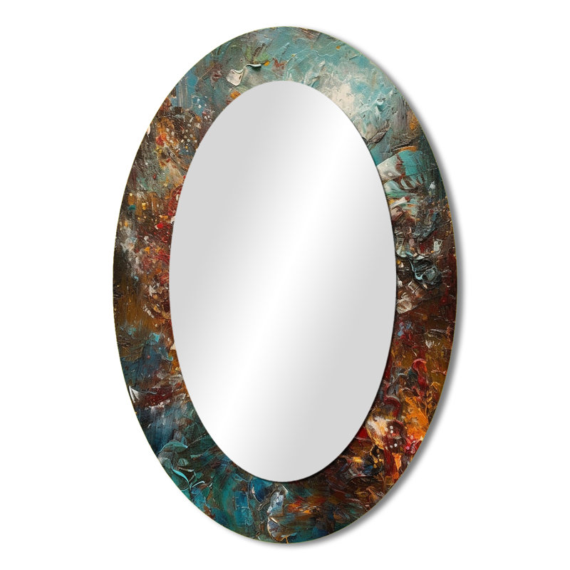 Autumn Bliss Afternoon Abstract Red Orange Blue I - Blue Oval Wall Mirror Decor, 36" x 24"