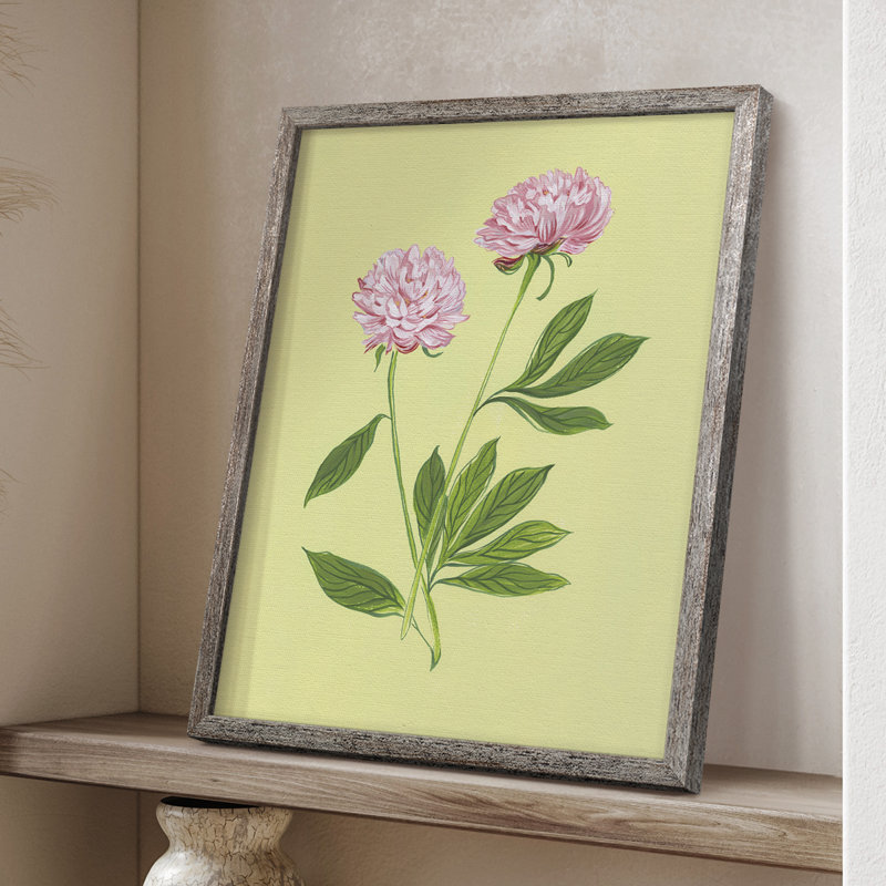 Pivoines en jaune II, reproduction encadrée - bois massif, H 11 po x l 9 po