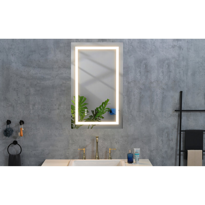 Grand miroir de salle de bain à DEL 36 po x 24 po avec brouillard, lumières à intensité variable, 3 options de couleurs, pour le maquillage, les soins de la peau, le rasage, l'affirmation des vêtements avant et arrière, couleurs, pratique