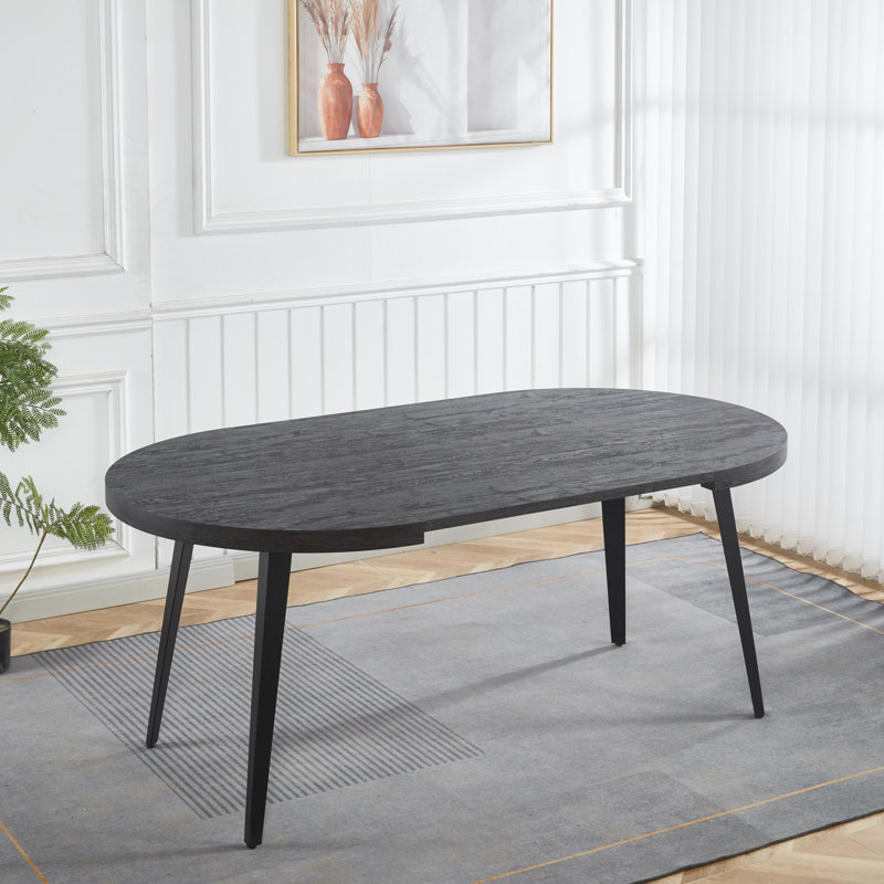 Table de salle à manger extensible Musa avec plateau en panneau de fibres à densité moyenne et pieds en métal, Noir