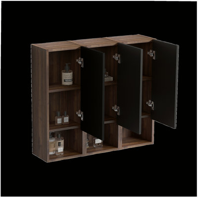CC1014S110,309 Armoire latérale flottante noire et noyer pour salle de bain, armoire de rangement murale pour petits espaces, KD