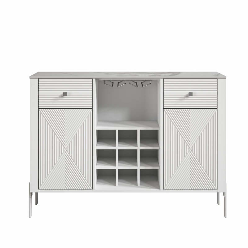 Breeonna 42'' Bar Cabinet with Faux Marble Top, White