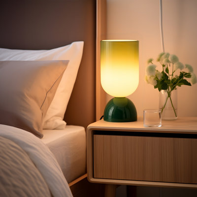 9” Modern Green Glass Accent Table Lamp with Dimmer for Living Room, Bedroom, Entryway or Study Room