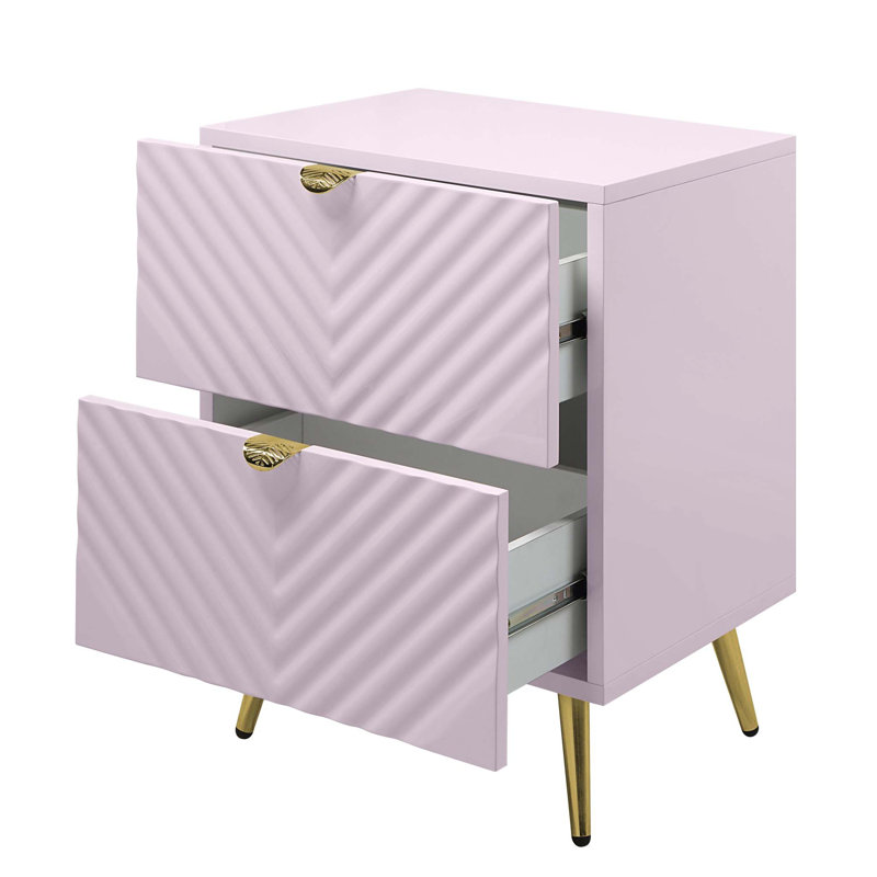 Table de chevet 2 tiroirs rose ultrabrillant