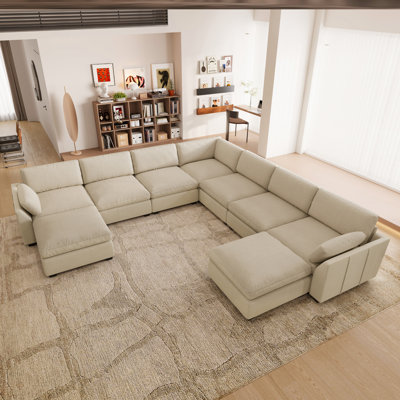 Canapé modulaire en U imperméable Lavonia Chenille avec coussins en duvet et repose-pieds doubles
