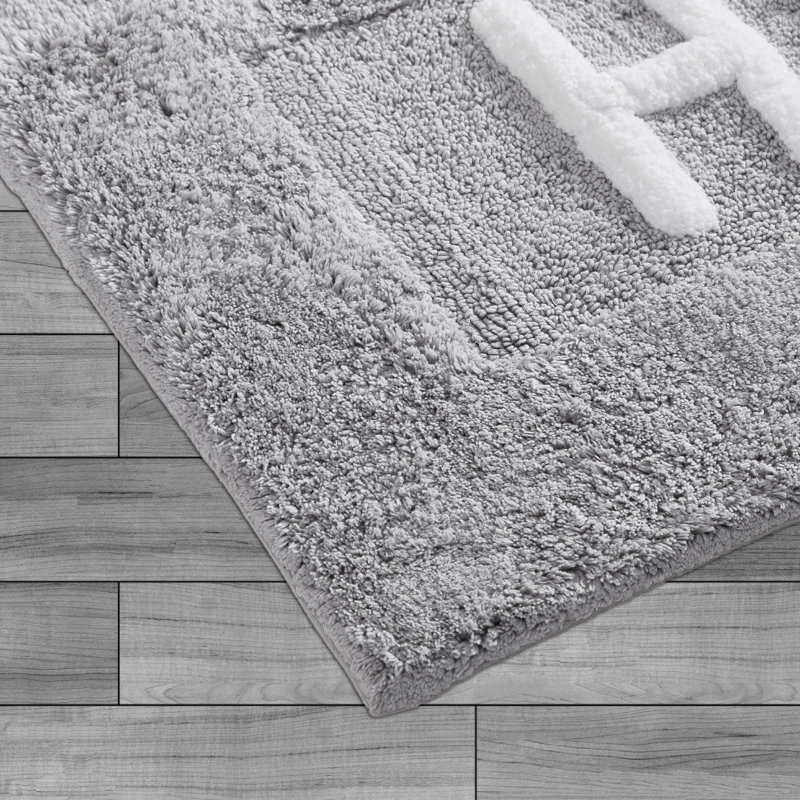 Cotton Blend Bath Rug, Light Gray