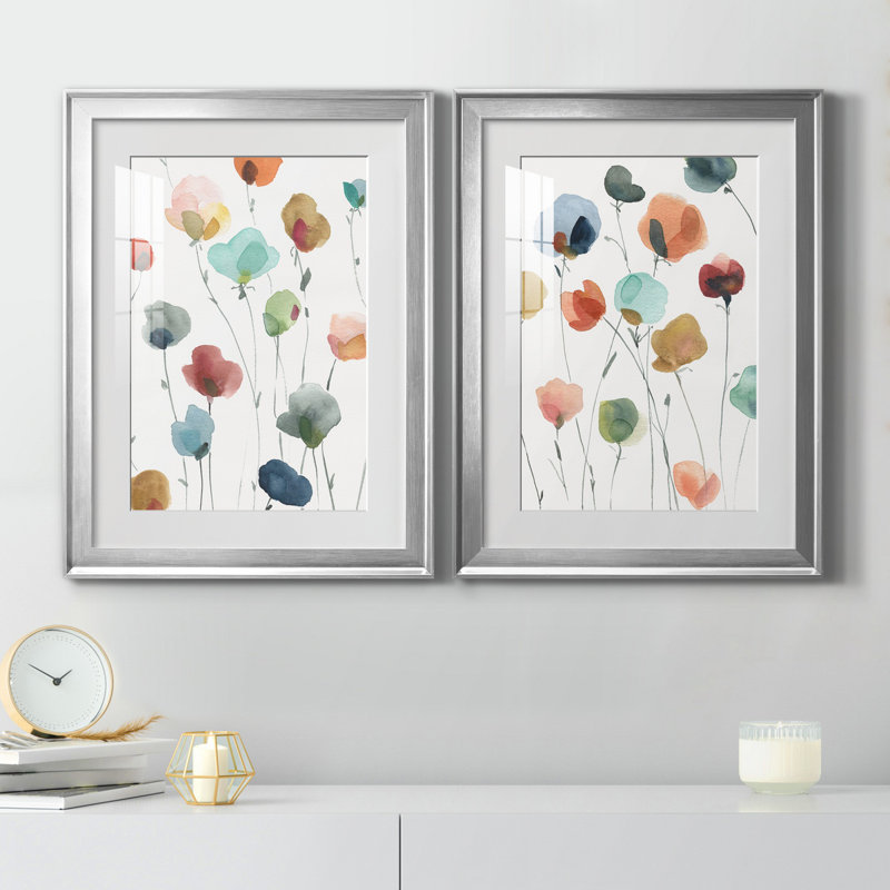 «Lollipop Garden I», ensemble de 2 impressions, Impression encadrée avec passe-partout, H 22,5 po x l 61 po, Argent argent