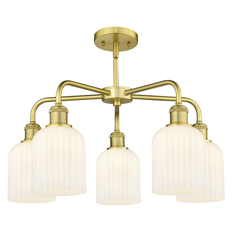 Lustre suspendu à 5 lumières de 23 po Ballston - Trig, Blanc brillant, Or satiné