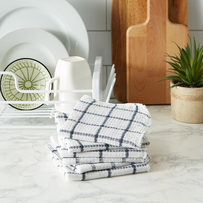 Cotton Plaid Jacquard Dish Cloth Kitchen Towel, Nautical Blue