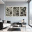 Plantes et fleurs, ensemble de 3 impressions sur toile à motif floral noir et blanc-1592250741