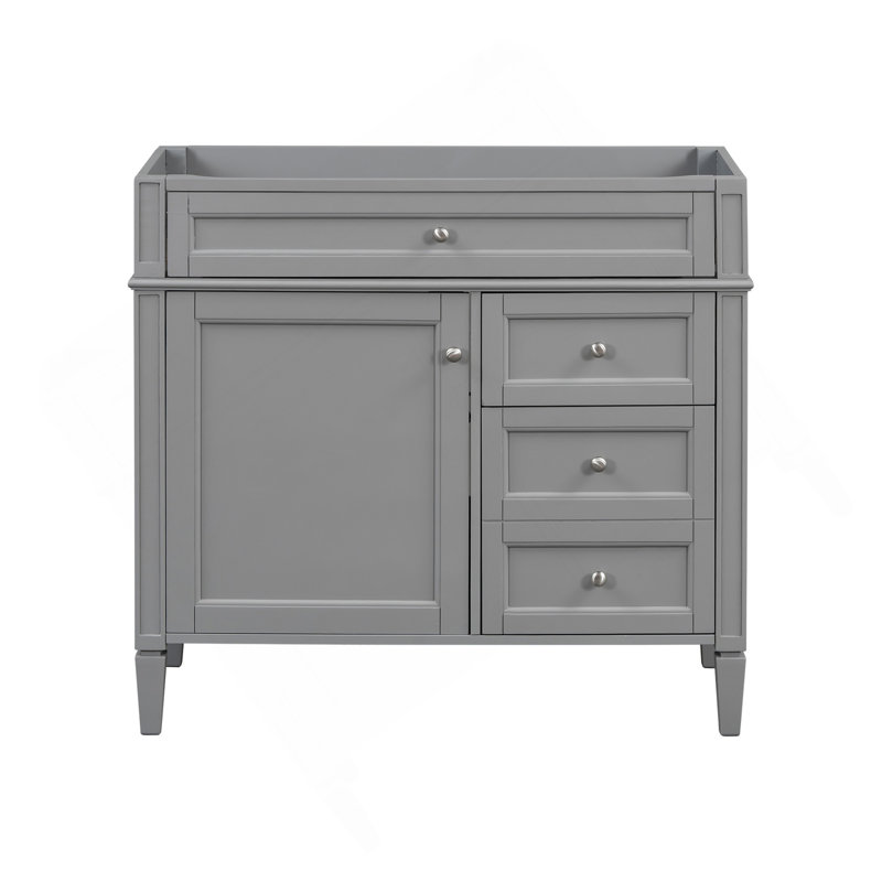 Meuble-lavabo de 36 po sans lavabo supérieur, armoire de rangement moderne avec 2 tiroirs et un tiroir rabattable, structure en bois (PAS D'ÉVIER)