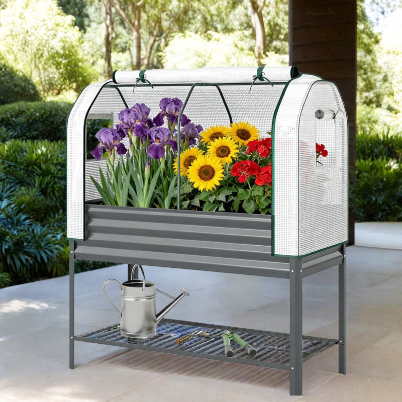 Spacieuses jardinières en métal avec rangement, lit de jardin surélevé d'extérieur moderne