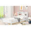 Lit plateforme simple en bois avec tête de lit avec rangement, DEL et garde-corps, blanc - DEL pratique confortable, tête de lit et garde-corps de couleur-477488985-477488987