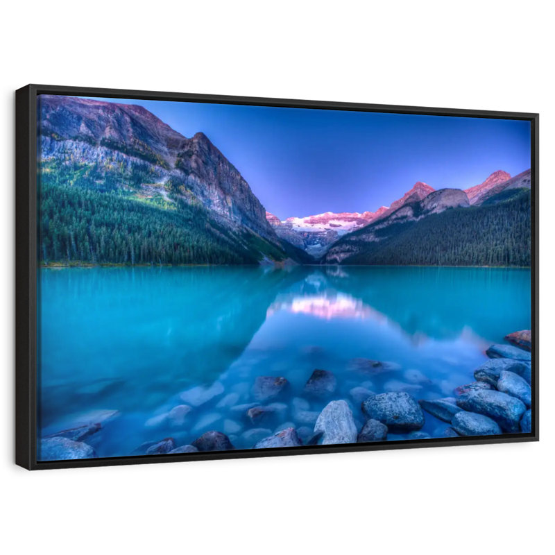 Lever de soleil magique de Lake Louise, 46 po x 31 po, Cadre flottant noir