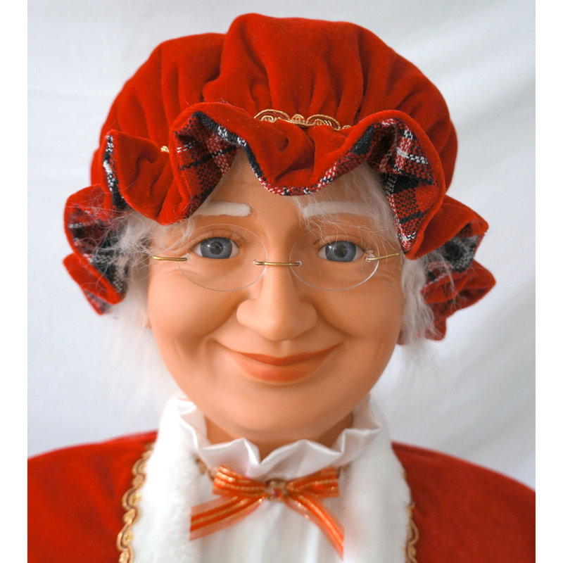 Life-Size Red and Plaid Plastic Mrs. Claus Statue