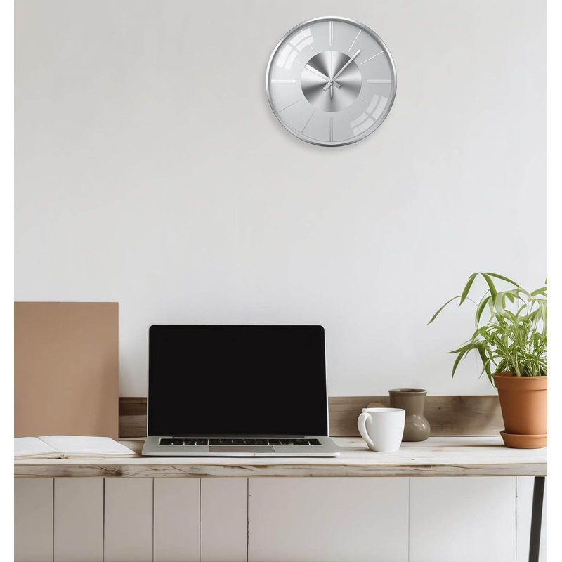 Aluminium Wall Clock, Silver White Scale