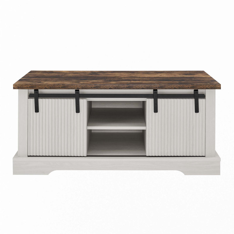 Table basse avec plateau coulissant, Brun, Blanc