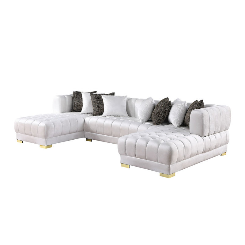 Canapé modulaire rembourré 3 pièces Khysen, Velours blanc