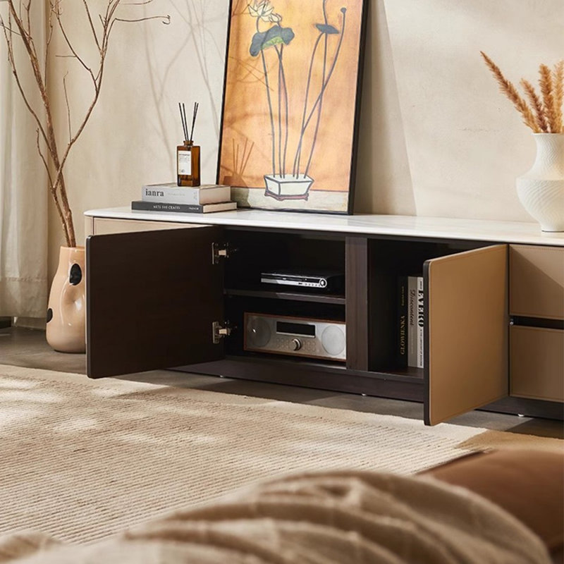 Meuble télé moderne en bois massif beige