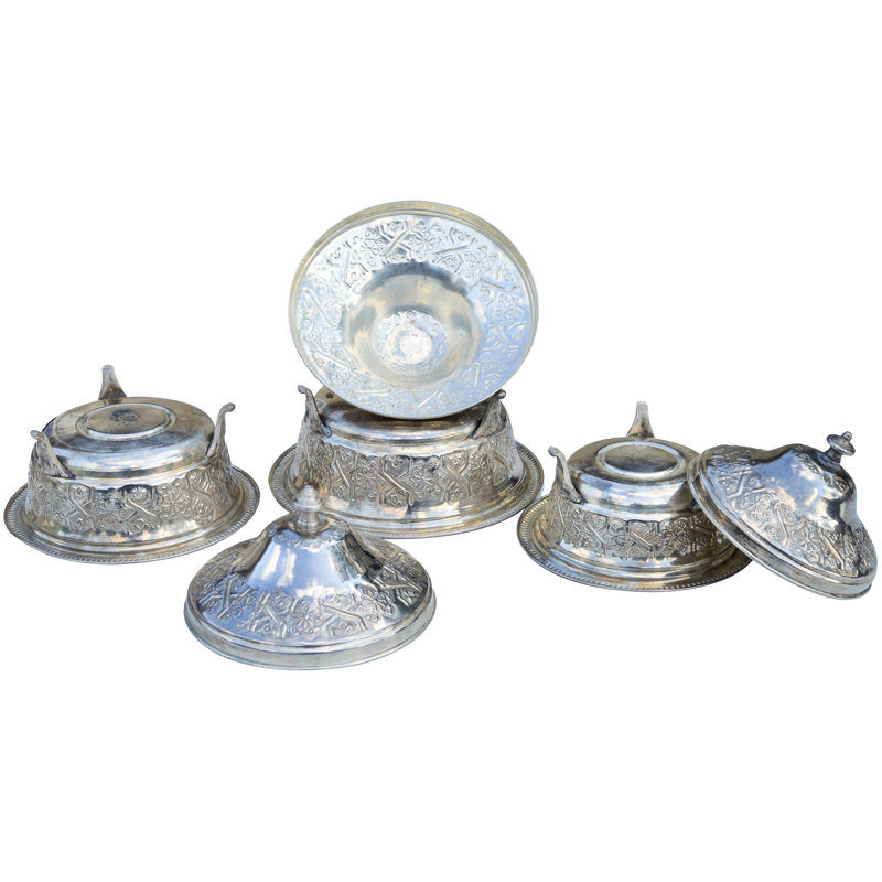 Bols à couvercle antiques marocains gravés à la main - S / 3