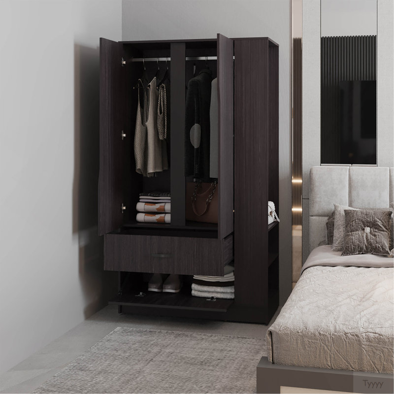Armoire H 71,1 po, 3 portes, 1 tiroir, wengé noir - Chambre