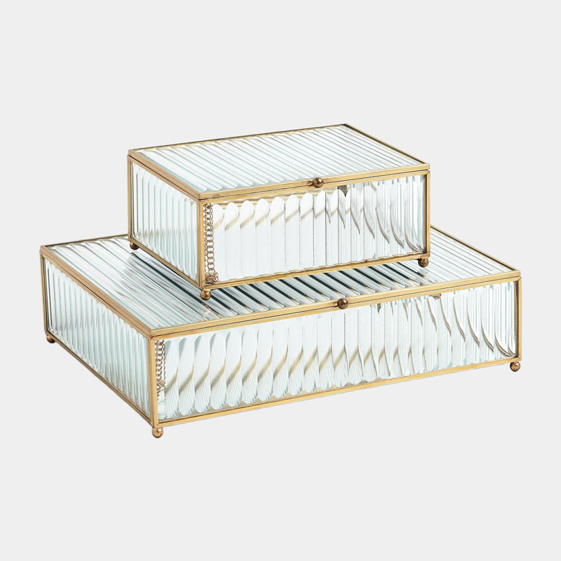 Boîte en verre Reeded-Transparent-Lg, H 3 po x l 9 po x P 11 po