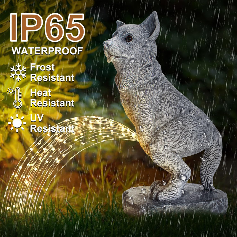 Drôle de statue de chien avec lumières solaires à DEL, décoration extérieure de jardin, statue de jardin