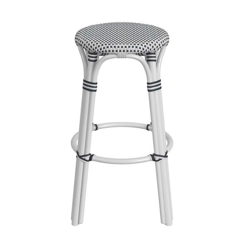 Tobias Rattan Bar Stool & Counter Stool, Bar Stool (30" Seat Height), White/Black Dot/White Rattan Frame