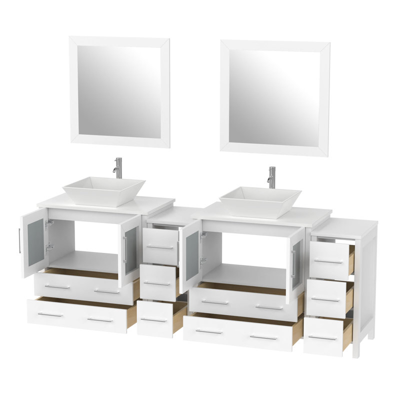  Ensemble de meuble-lavabo double 84 "avec miroir Modern, Blanc