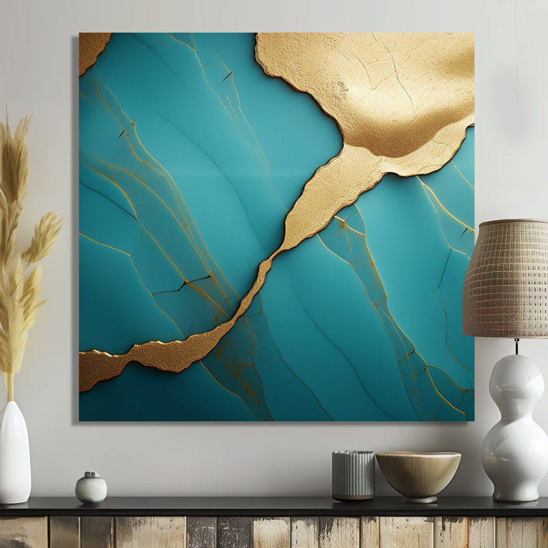 Touche d'art sur agate turquoise - marbre, Pas de métal encadré, H 36 po x l 36 po x P 1,5 po