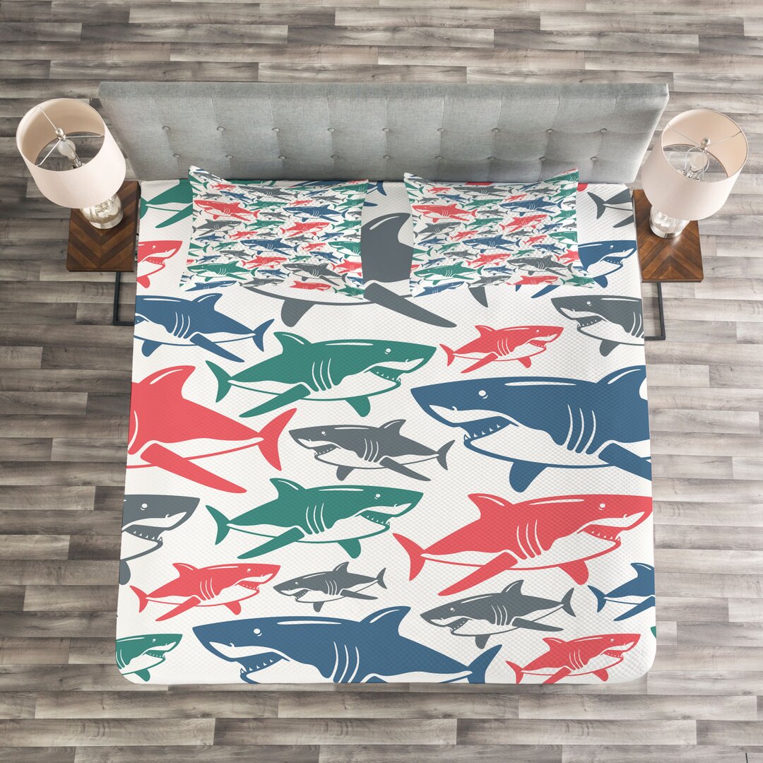 Tagesdecke Set, Bunte Shark Patterns, Fisch, Mehrfarbig