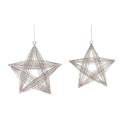 Ensemble de 2 décorations de Noël en forme d'étoile à fil métallique scintillant argenté 8,25 po