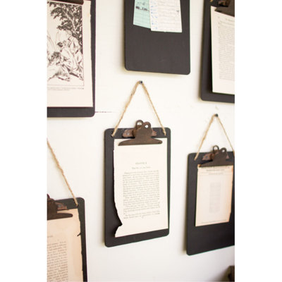 Kalalou Black Clip Board Photo or Notes Holder 9.5"H – Distressed MDF & Metal Wall Decor (Set of 6)