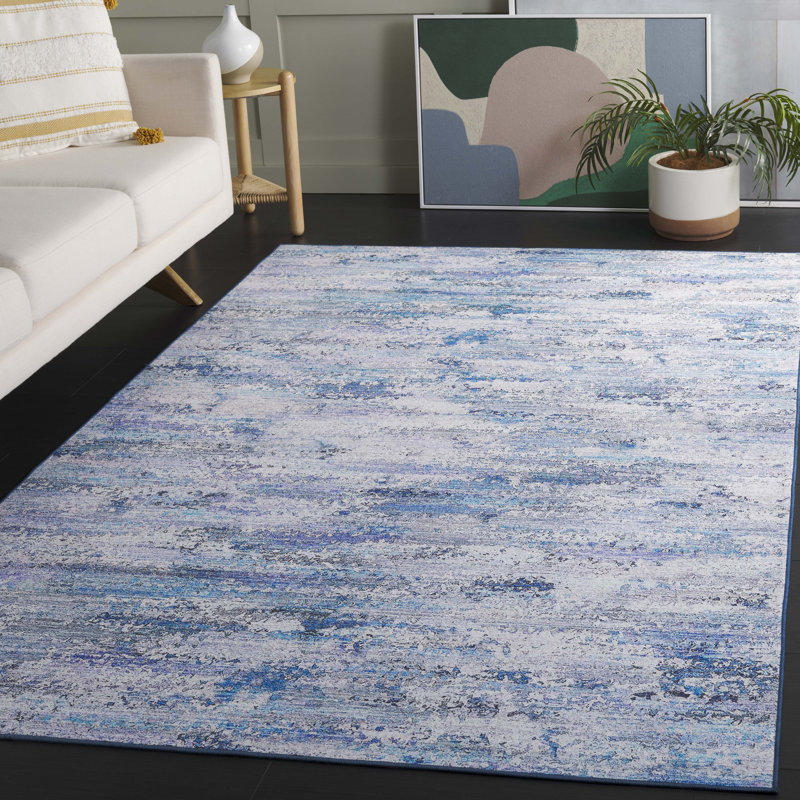 Tapis abstrait en polyester tissé à la machine gris / bleu Askersund, Rectangle de 5 pi x 8 pi