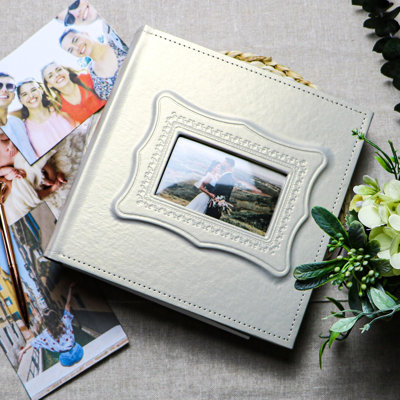 Photo Album, 4"x 6" 200 Photos PU Leather Vintage Picture Album for Family Wedding Anniversary Baby Vacation, (Pearl)