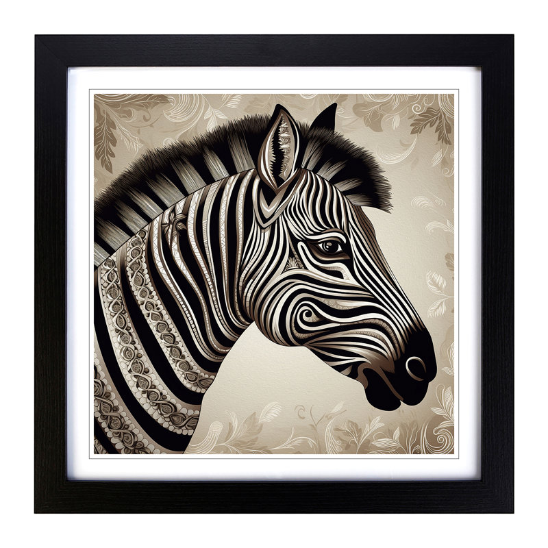 Zebra Ornamental - Framed Print, Black Framed