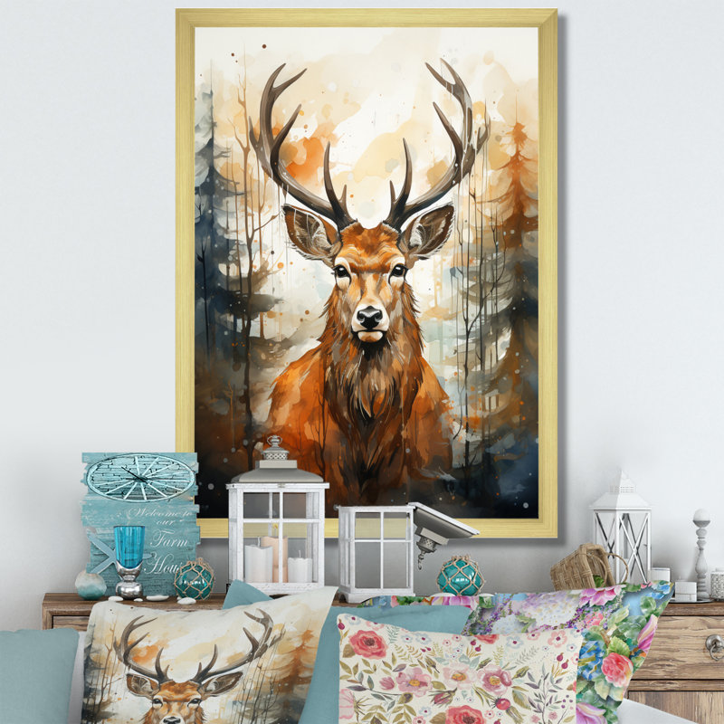 Deer Wonderers V sur toile, Cadre doré à une seule photo, H 32 po x l 24 po x P 1 po