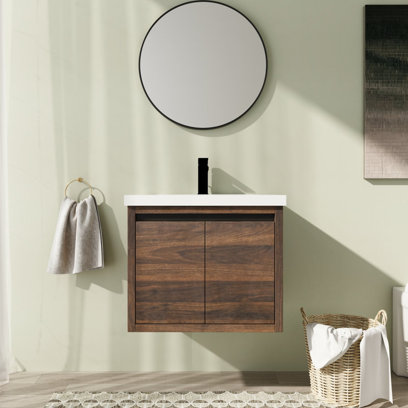 Meuble-lavabo simple mural 24 po avec plateau en résine, Brun