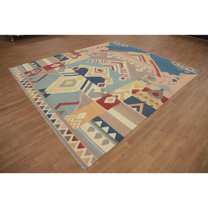 Tapis oriental coloré à motif géométrique kilim 8 x 10