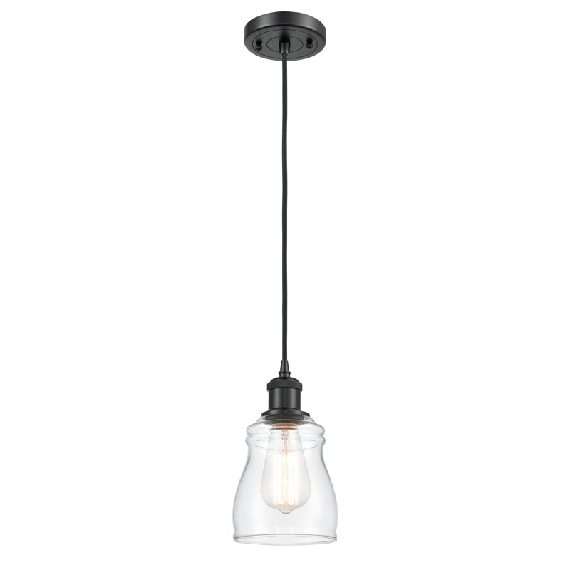 Luminaire suspendu en forme de cloche à 1 lumière Mauk, Noir mat, Ampoule DEL 6 watts Vinage, Transparent