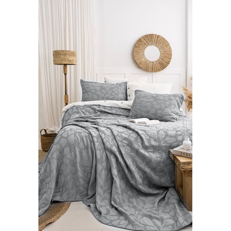 Ensemble de couvre-lit double élégant (2 pièces), anthracite | 100% coton jacquard, couvre-lit: 94,5 po x 102,4 po, taies d'oreiller: 19,7 po x 27,6 po | Doux, durable, lavable à la machine, parfait pour les chambres élégantes