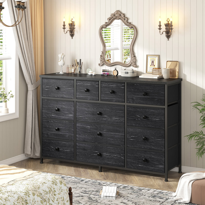 Dresser For Bedroom With 13 Drawers, Long Dresser, Chest Of Drawers, Black