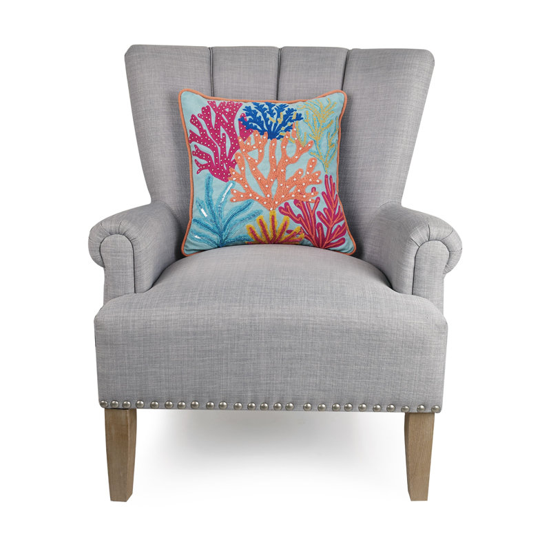 Coussin tropical brodé corail