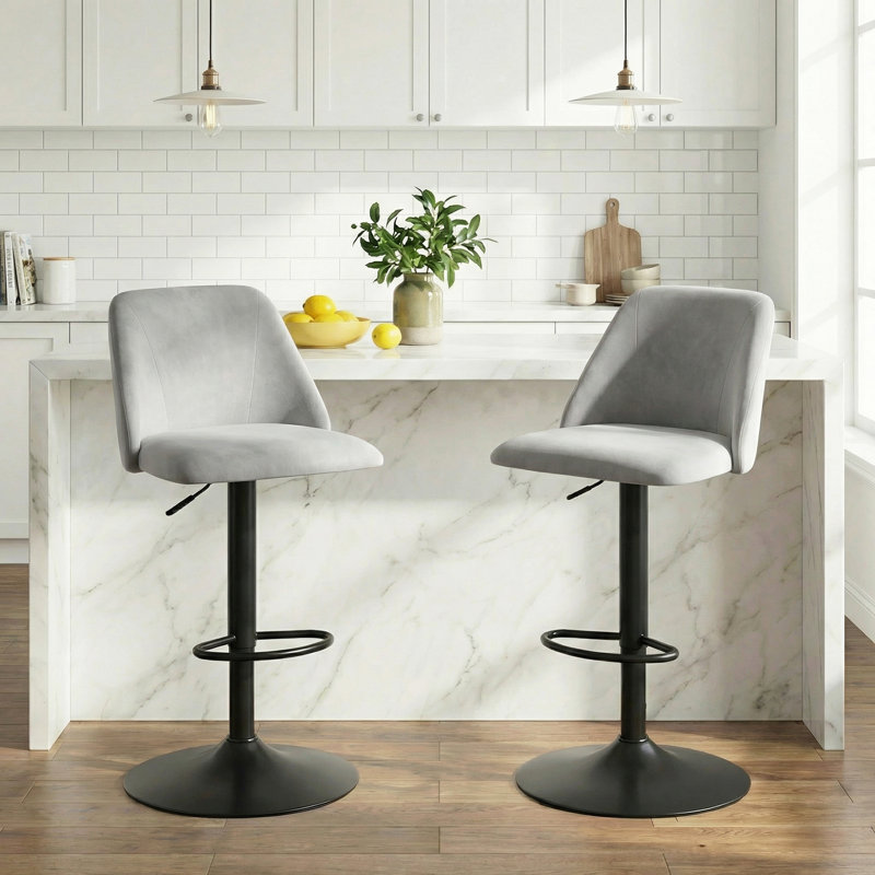 New upgraded backrest Swivel Upholstered Adjustable Height Counter & Bar Stool With Footrest, Gray